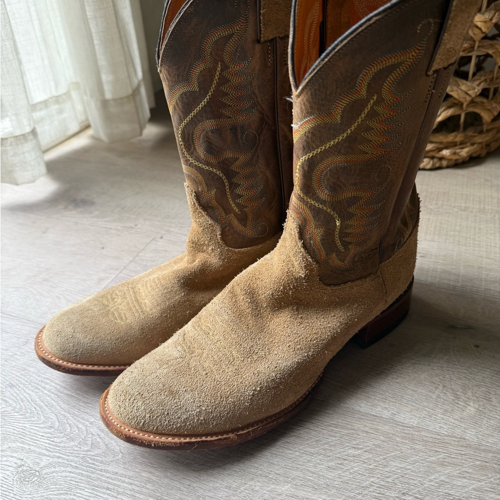 Justin Boots Tan Suede Cowboy Boots